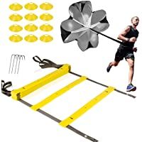 XGEAR 4M TPE Training and Agility Set 9 Escalera de Paso para Velocidad + 12 Conos + 4 Postes + 1 paracaídas Deportivo…